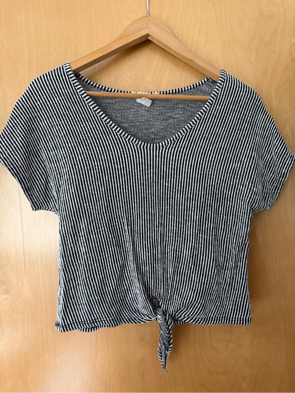 Caution To The Wind Black & White Striped Tie-Front Crop Top
